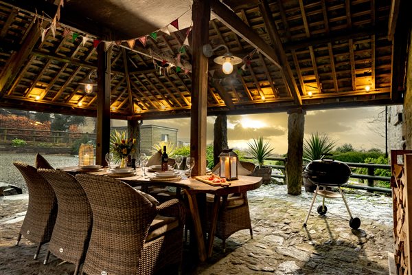 Outdoor dining at dusk